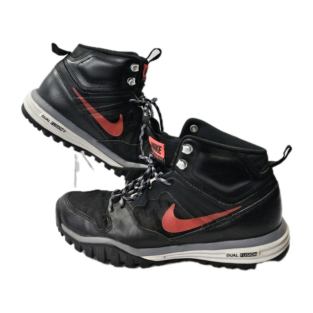 Nike Dual Fusion Hills Mid High Top Mens 8 Black Red Swoosh Sneaker Hiking Boot‎
